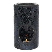 Black Crackle Glass Pillar TEALIGHT Wax Melt Burner & 1 free wax melt bar